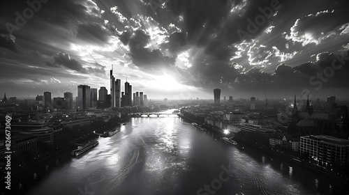 Cityscape of Frankfurt am Main with Modern Architecture and the River Main