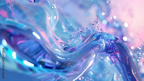 3D rendering of a blue and purple liquid. The liquid is in motion, with a wave-like pattern on the surface.