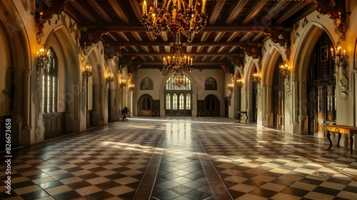 Twilight in a Luxurious Castle Interior  An Empty Hall Bathed in Soft Light
