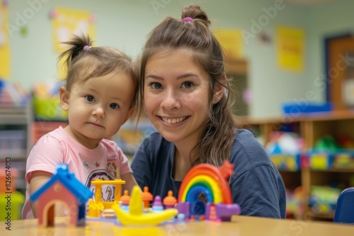 Mother and Toddler Smiling in Playroom