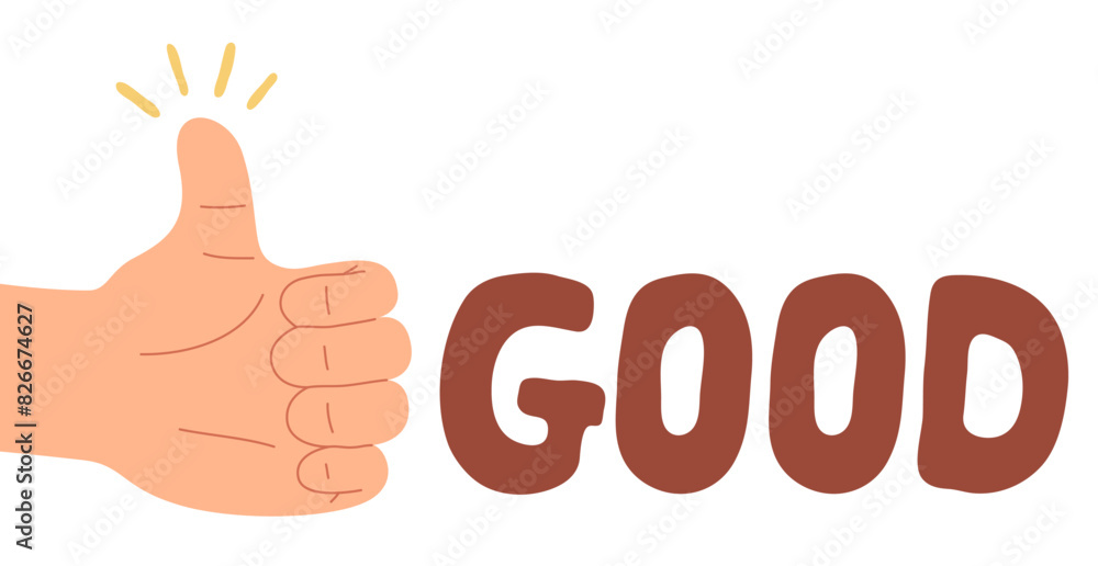 Thumb-up hand with red hand draw word Thumb-up hand with red hand draw word