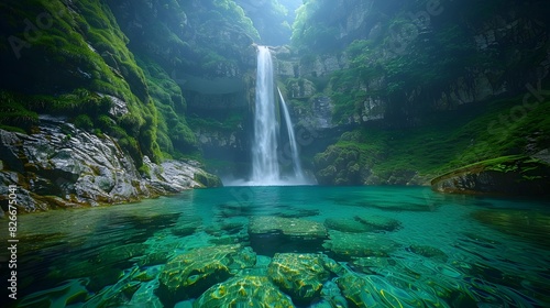 Mesmerizing Waterfall Cascading into Tropical Jungle Oasis Vibrant Natural Beauty Captured in Hyper Detail