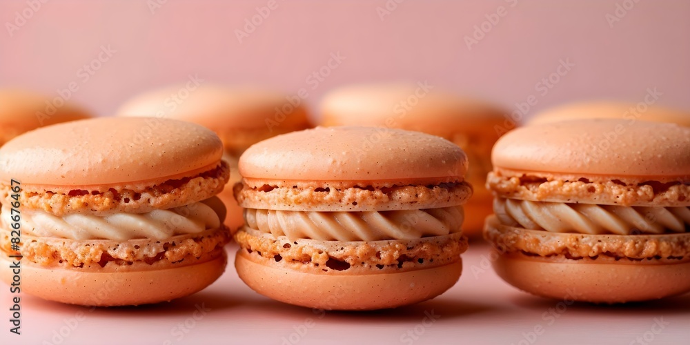 Stylish peachcolored macarons create a trendy 2024 background for food lovers. Concept Food Photography, Trendy Desserts, Peach-Colored Treats, Food Styling, 2024 Trend