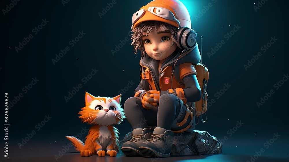 Fototapeta A photo of a 3D character practicing advanced tricks