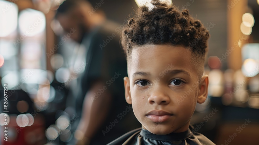 Young boy warms up while having a haircut in a barbershop Young boy warms up while having a haircut in a barbershop