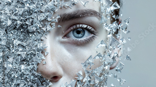 Artificial intelligence concept blending human and crystalline elements. Generative AI image