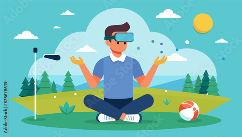 A virtual reality lesson on the mental aspects of golf teaching players how to stay calm under pressure and maintain focus on the course.. Vector illustration