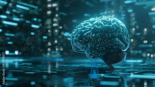 Grande modelo de linguagem AI conceito de aprendizado de máquina cérebro negócio, 3d, ilustração photo
