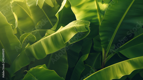 Folhas de bananeira ao sol, ângulo de fotografia aérea, tom pequeno e fresco photo