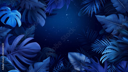Coleção de folhas tropicais, planta de folhagem em cor azul com fundo espacial. Design abstrato de decoração de folhas. Arte exótica da natureza photo