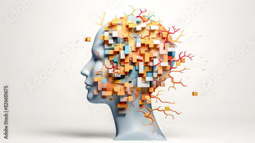 Creative Brainstorming Abstract Representation of a Human Head with Colorful Blocks and Splashes Symbolizing Innovative Thinking and Cognitive Processes Wallpaper Digital Art Poster Brainstorming Map 