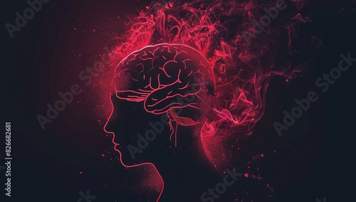 Artistic Brain with Flowing Red Smoke