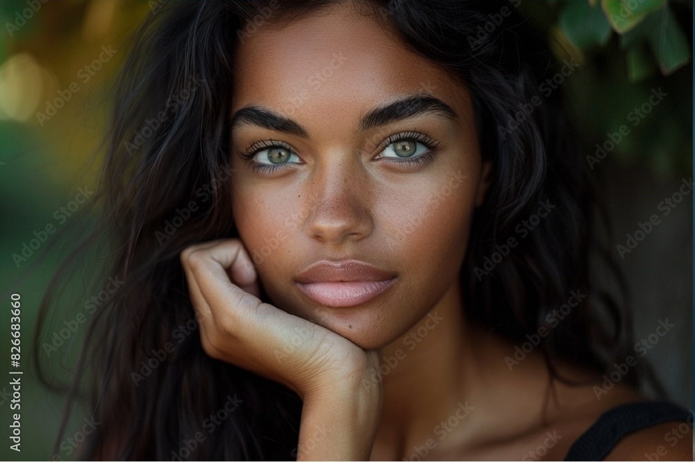 Stunning high resolution photographs of a multi-ethnic young woman, half Scandinavian, half Northern European, with hand under chin, captivating, magnetic eyes, the background is simply fantastic. Stunning high resolution photographs of a multi-ethnic young woman, half Scandinavian, half Northern European, with hand under chin, captivating, magnetic eyes, the background is simply fantastic.