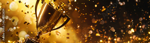 Congratulatory Scene: Golden Trophy with Golden Confetti