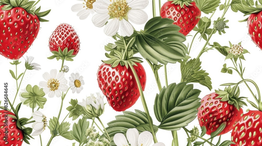 A close up of a strawberry plant with many red strawberries. The image has a vibrant and colorful feel to it, with the strawberries being the main focus. Scene is cheerful and lively A close up of a strawberry plant with many red strawberries. The image has a vibrant and colorful feel to it, with the strawberries being the main focus. Scene is cheerful and lively