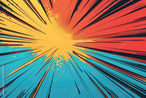 A colorful explosion with a yellow arrow pointing to the right. The explosion is in the middle of the image and is surrounded by blue and red. The explosion is very bright and energetic