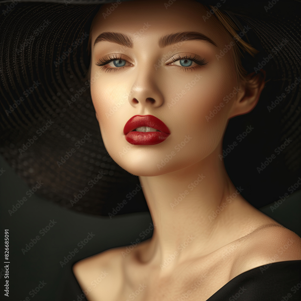 custom made wallpaper toronto digitalFashion Model Beauty Portrait with Elegant Black Hat.