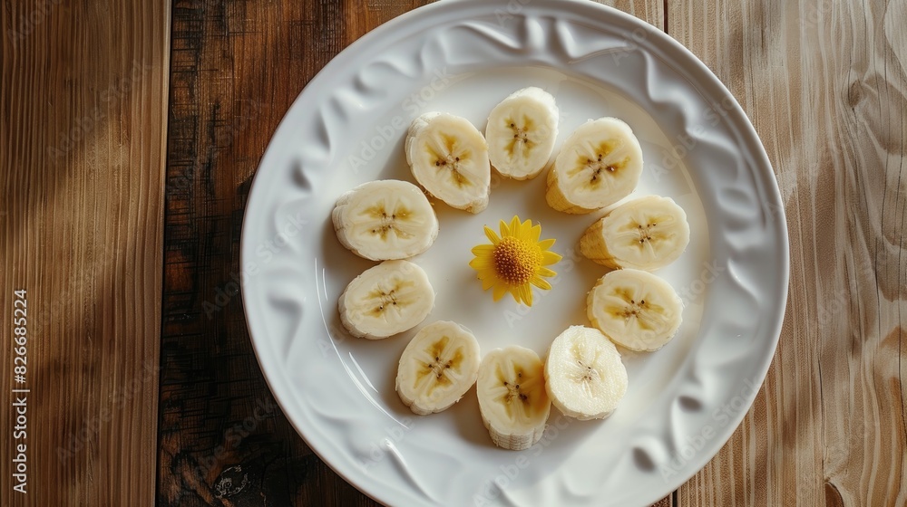 Bananas arranged decoratively on a white plate