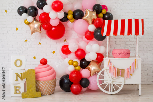 Decor for birthday with candy and macaroon	