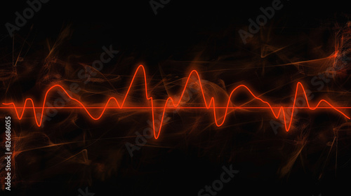 An abstract digital artwork depicting a glowing red line resembling a heart rate monitor or audio waveform across a dark background with subtle fractal effects.