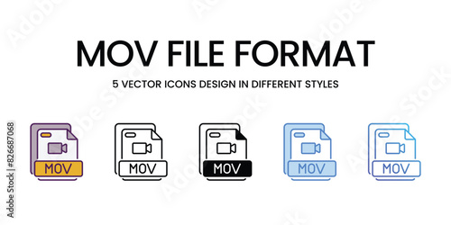 Mov File Format vector icons set stock illustration