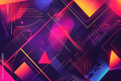 A modern promotional poster with a combination of sharp geometric shapes and bright neon colors, providing a futuristic vibe. photo