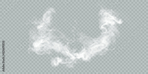 Vector special effect of steam, smoke, fog, clouds. Abstract gas on a transparent background, steam engine, steam or explosive dust, dry ice effect, condensation, smoke. Vector 10 EPS