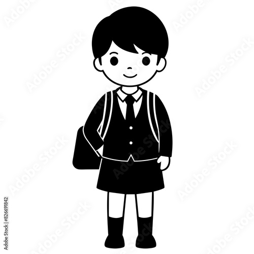 student with uniform vector silhouette illustration