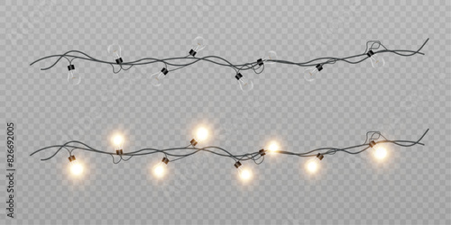 Christmas lights isolated on transparent background. Set of golden Christmas glowing garlands. For congratulations, advertising invitations design, web banners. Vector