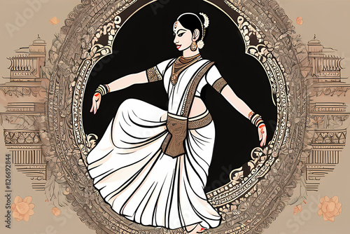 illustration of girl dancing Indian classical dance bharatnatyam pose photo