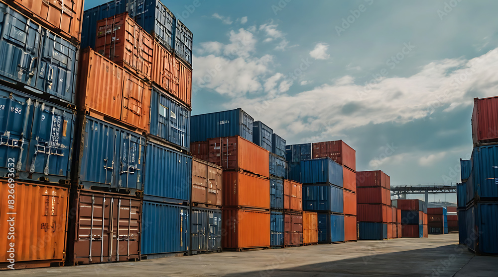 wide perspective shot of Stacks of cargo freight containers at a port. Shipping crates at an industrial depot or logistics warehouse, with copy space
wide perspective shot of Stacks of cargo freight containers at a port. Shipping crates at an industrial depot or logistics warehouse, with copy space