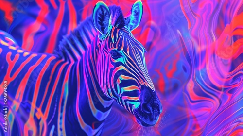 Vibrant neon striped zebra pattern  abstract psychedelic background in trendy fluorescent colors