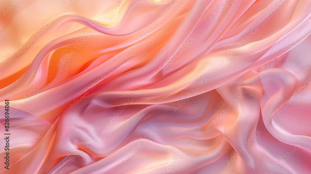 Peach and pink silk fabric with smooth textures, gentle waves Peach and pink silk fabric with smooth textures, gentle waves