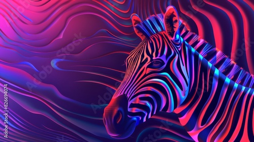 Vibrant neon striped zebra pattern  abstract psychedelic background in trendy fluorescent colors