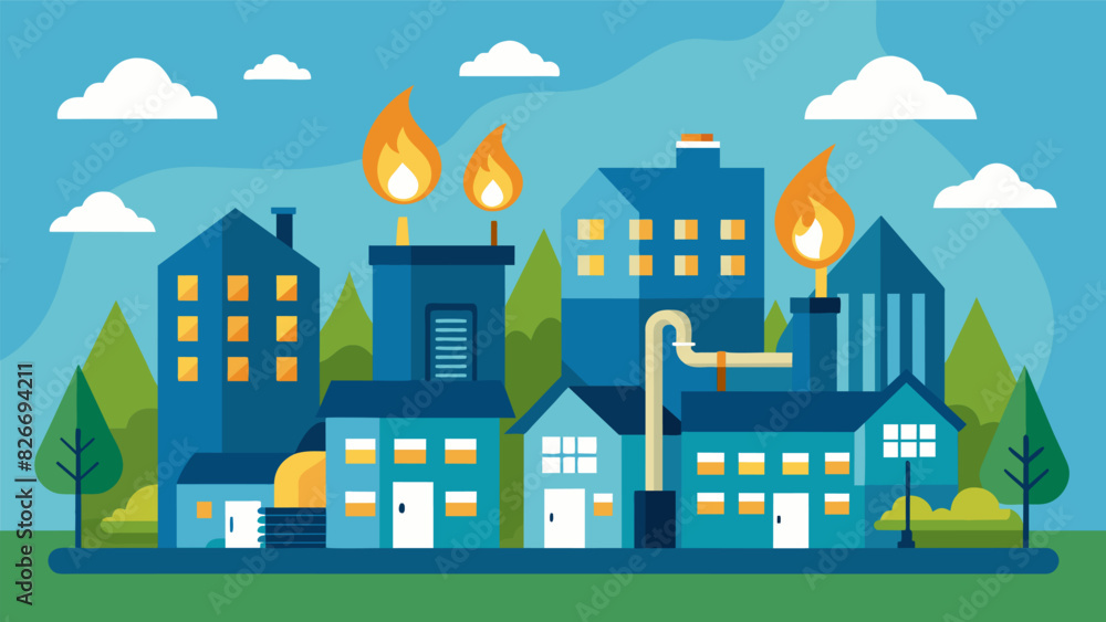 An elegant housing complex powered entirely by natural gas showcasing the potential of this clean and efficient energy source in city living.. Vector illustration