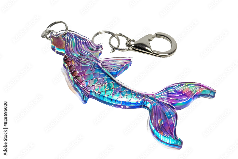 Holographic Mermaid Keychain on isolated white background. PNG
