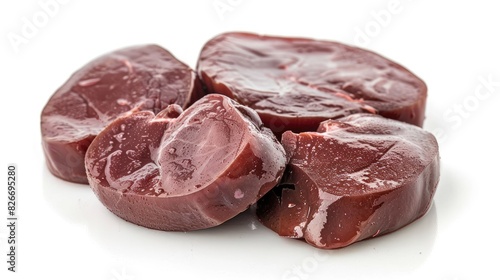 Raw cow kidney isolated on a white background in a closeup shot photo
