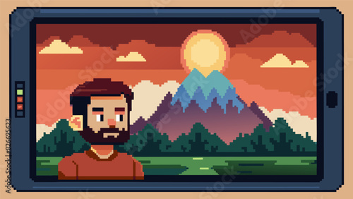 A pixelated landscape created with a drawing tablet depicting the artists fluctuating emotions throughout the year.. Vector illustration