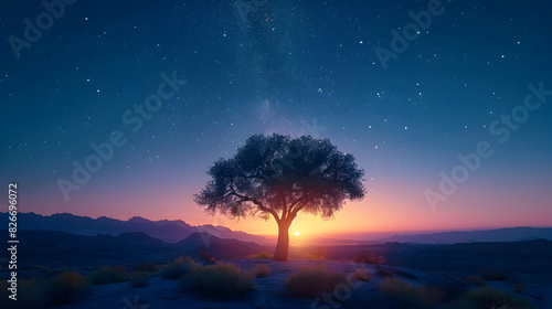 Star-Filled Night Sky Above a Joshua Tree in a Stunning Desert Scene