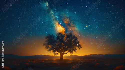Star-Filled Night Sky Above a Joshua Tree in a Stunning Desert Scene