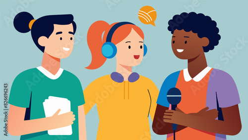 A group of passionate young athletes discussing the importance of mental health in sports on their sportsthemed podcast.. Vector illustration