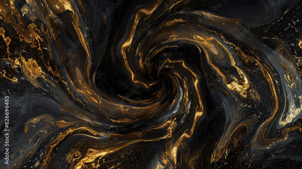 Abstract vortex, swirling black and gold, fluid motion, cosmic nebula Abstract vortex, swirling black and gold, fluid motion, cosmic nebula