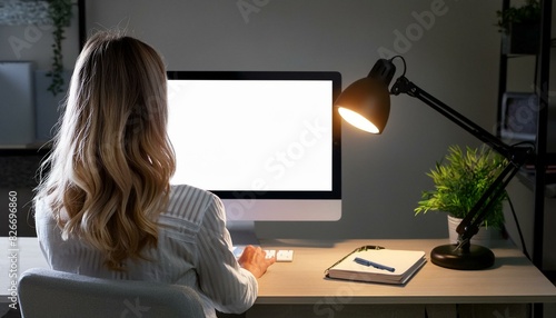 tela do computador em branco com uma pessoa de frente observando photo
