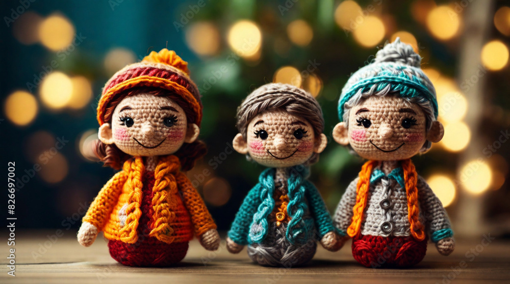 Charming illustrations depicting friends together, capturing powerful themes of kindness and friendship in a whimsical crochet amigurumi style. Charming illustrations depicting friends together, capturing powerful themes of kindness and friendship in a whimsical crochet amigurumi style.