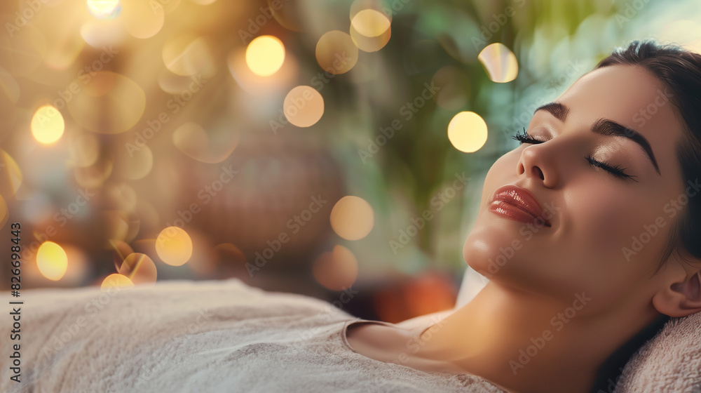A young woman of European appearance on the bed against a warm yellow background with bokeh A young woman of European appearance on the bed against a warm yellow background with bokeh