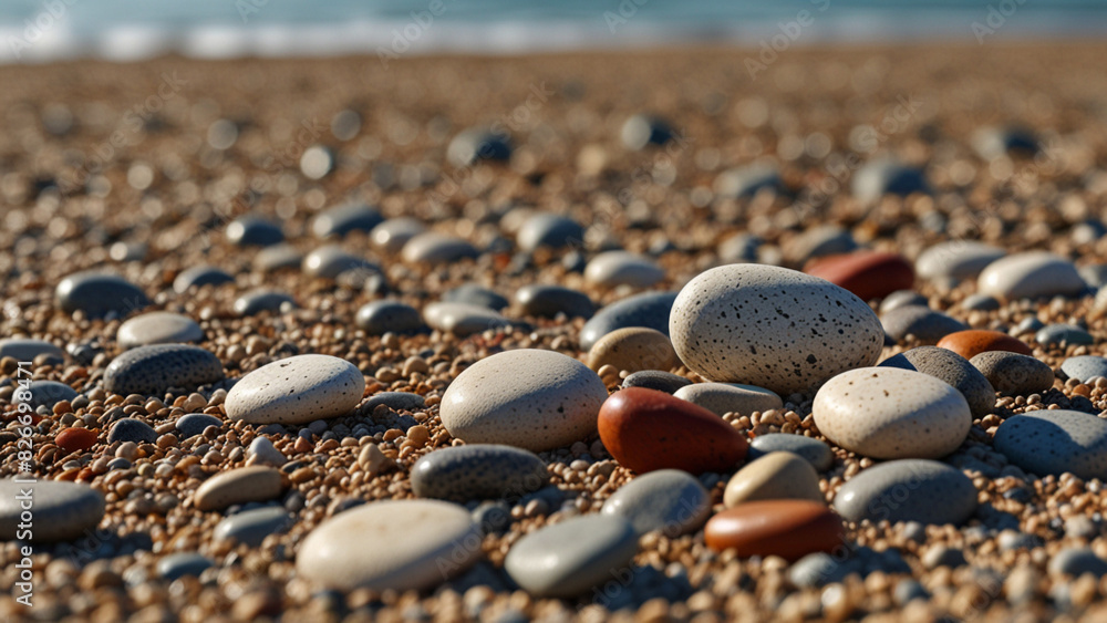 Beach View with Scattered Pebbles on the Sand Beach View with Scattered Pebbles on the Sand
