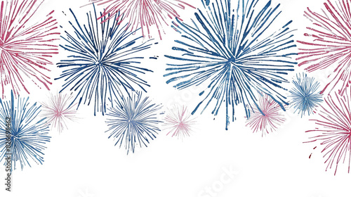 Hand-drawn fireworks, red and blue