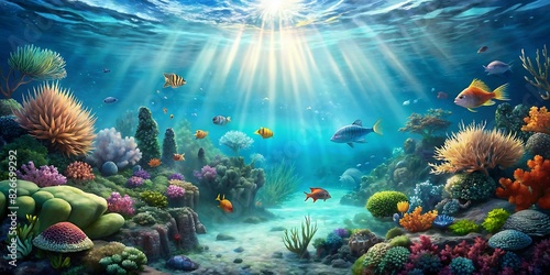 Fototapeta Naklejka Na Ścianę i Meble -  Serene undersea scene cut out PNG AI GENERATED