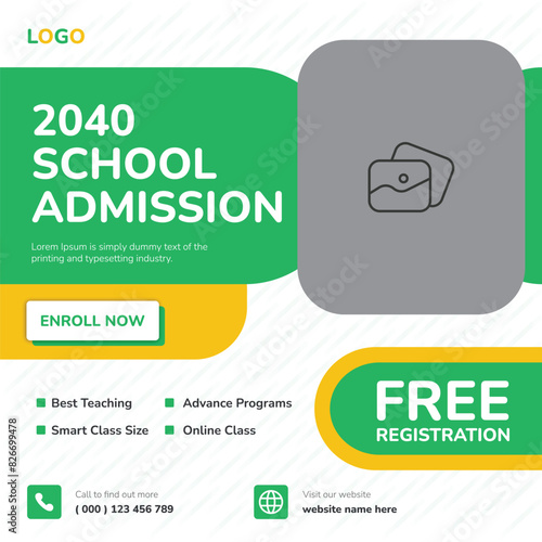 School admission social media post and back to school promotion web banner template
