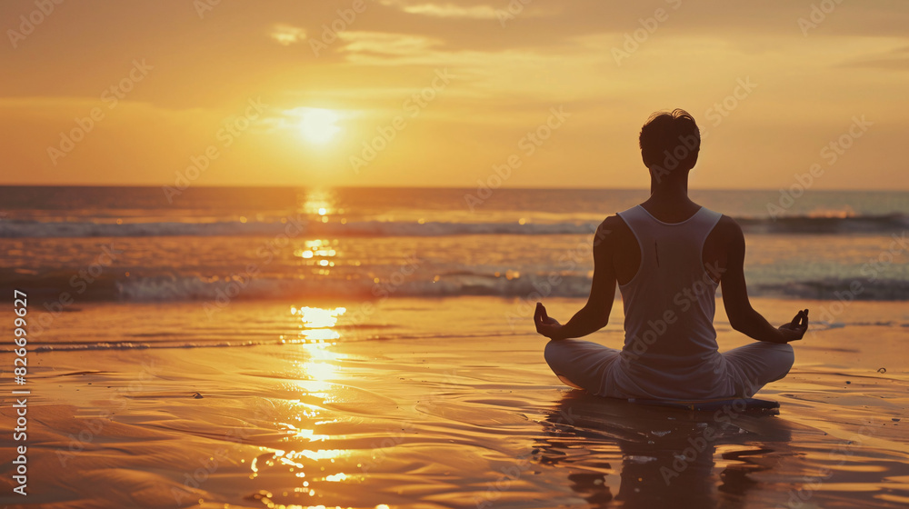 Serene sunset meditation. Find your inner peace with this captivating image of a person meditating on the beach at sunset. Perfect for promoting mindfulness and relaxation. Serene sunset meditation. Find your inner peace with this captivating image of a person meditating on the beach at sunset. Perfect for promoting mindfulness and relaxation.